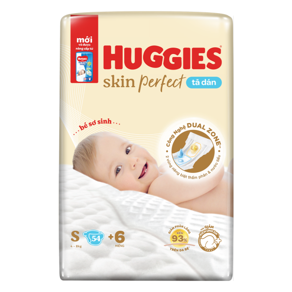 Tã dán sơ sinh Huggies Skin Perfect (S, 4-8kg, 54 miếng)