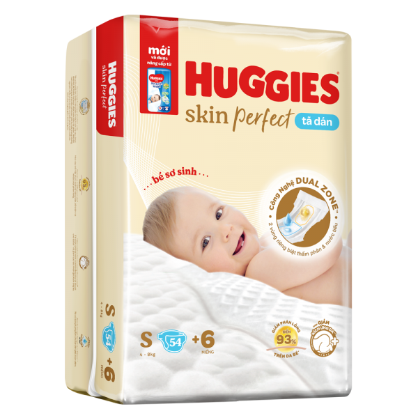 Tã dán sơ sinh Huggies Skin Perfect (S, 4-8kg, 54 miếng)