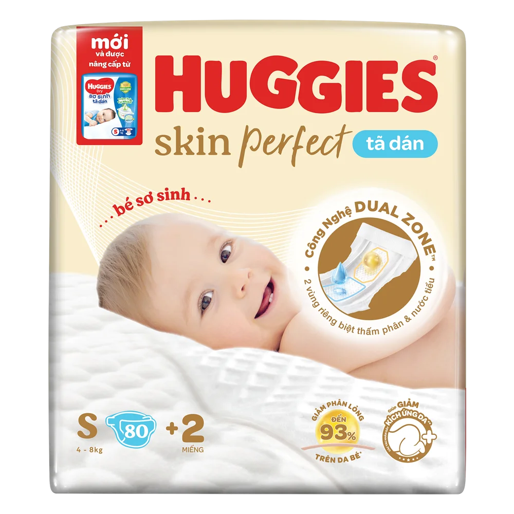 Tã dán sơ sinh Huggies Skin Perfect (S, 4-8kg, 80 miếng) (giao bao bì ngẫu nhiên)