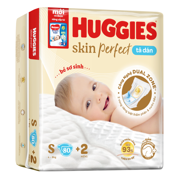 Combo 2 Tã dán sơ sinh Huggies Skin Perfect (S, 4-8kg, 80 miếng)