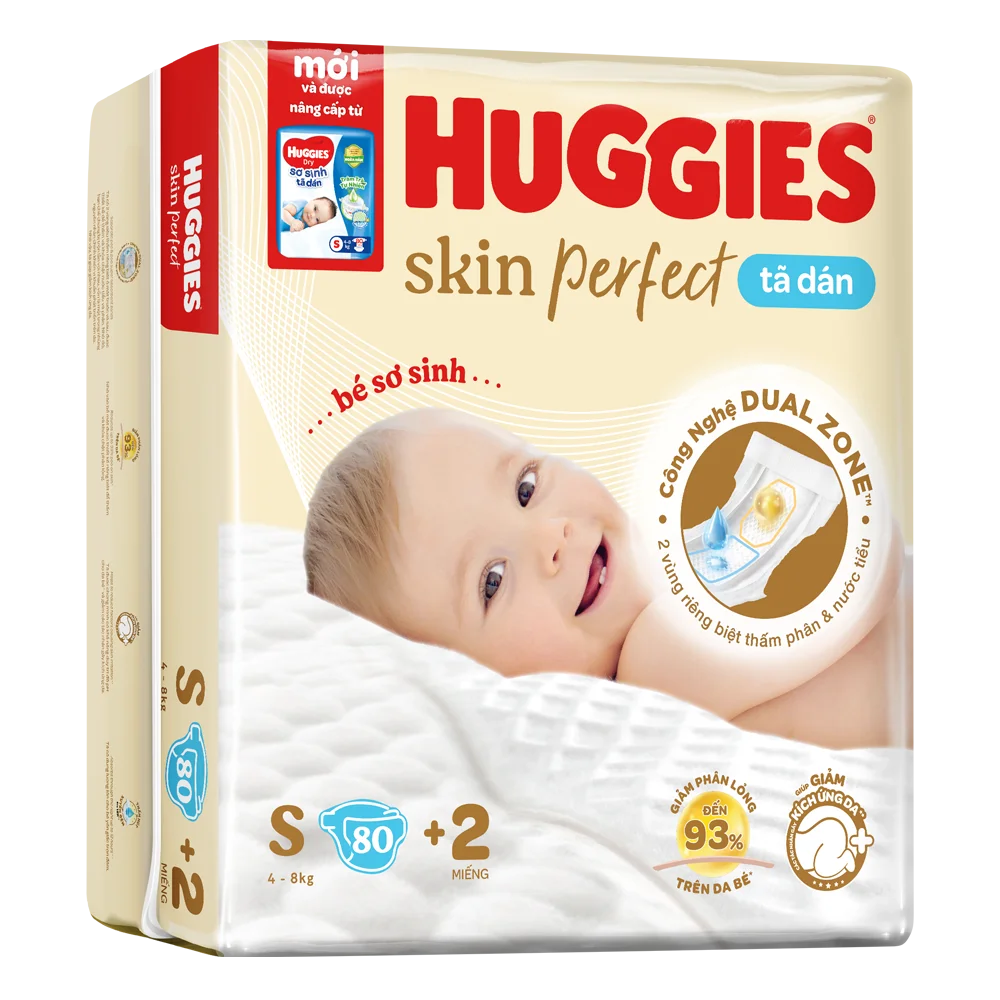 Tã dán sơ sinh Huggies Skin Perfect (S, 4-8kg, 80 miếng) (giao bao bì ngẫu nhiên)