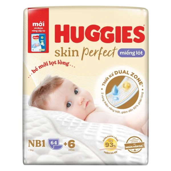 Miếng lót lọt lòng Huggies Skin Perfect (Newborn 1, dưới 5kg, 64 miếng)