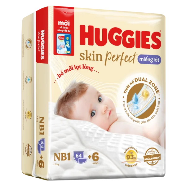 Miếng lót lọt lòng Huggies Skin Perfect (Newborn 1, dưới 5kg, 64 miếng)