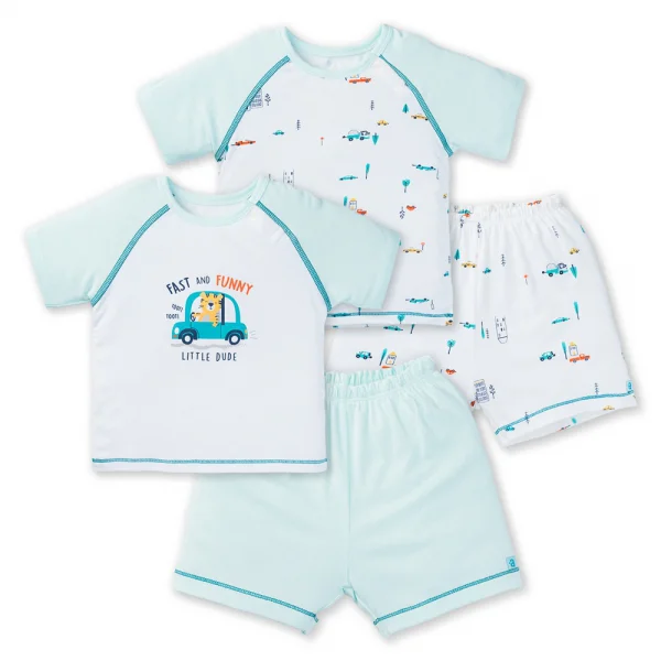 Set 2 Bộ kháng khuẩn Modal ngắn Xe hơi Animo VD1023003 (0-3M,Xanh ngọc)