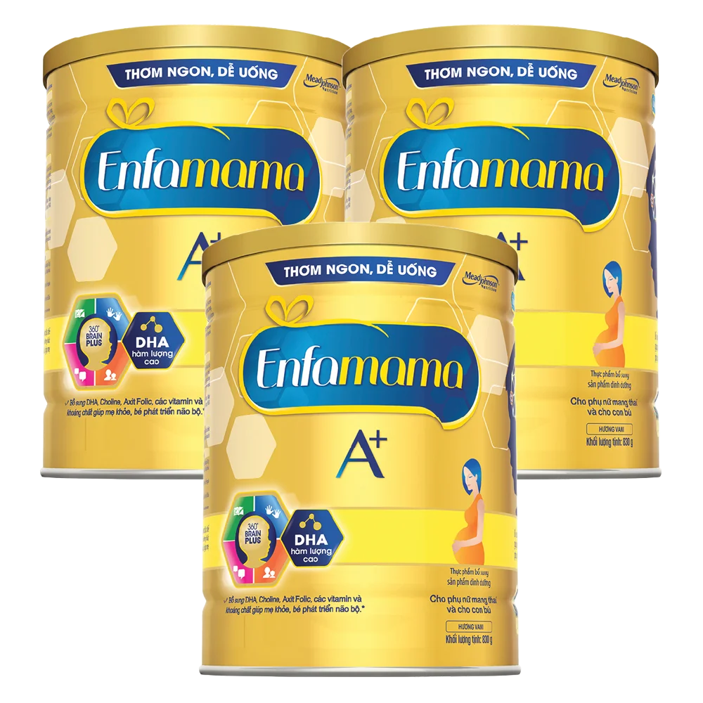 Combo 3 Thực phẩm bổ sung Sản phẩm dinh dưỡng Enfamama A+ hương vani 360° Brain Plus 830G