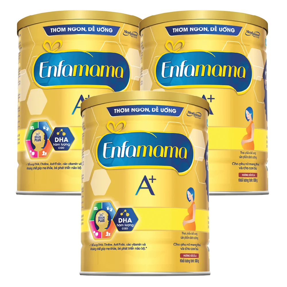 Combo 3 Thực phẩm bổ sung Sản phẩm dinh dưỡng Enfamama A+ hương chocolate 360° Brain Plus 830G