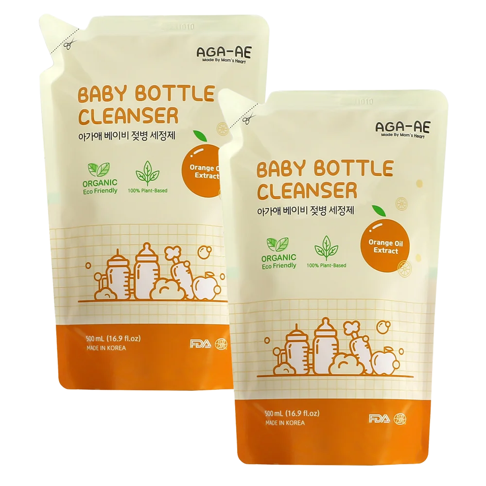 Combo 2 Nước rửa bình sữa AGA-AE hương cam - Túi 500ml (Giao bao bì ngẫu nhiên)