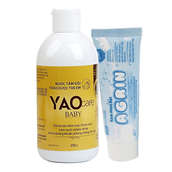 Combo Tắm gội toàn thân thảo dược Yaocare baby cho bé từ 0 tháng 250ml và Kem Nano Bạc Agrin - 25g