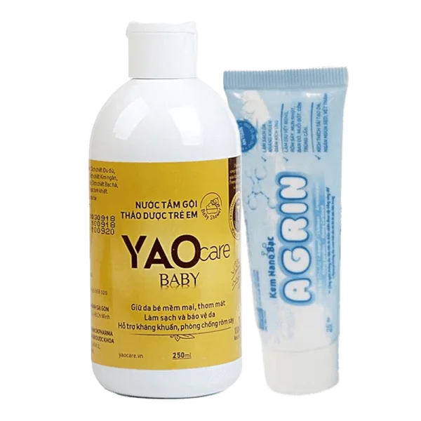 Combo Tắm gội toàn thân thảo dược Yaocare baby cho bé từ 0 tháng 250ml và Kem Nano Bạc Agrin - 25g