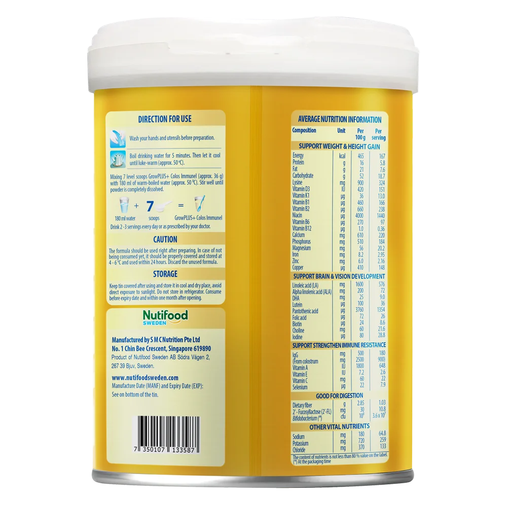 Sản phẩm dinh dưỡng công thức GrowPLUS+ Colos Immunel 1+, 800g (1-2 tuổi)