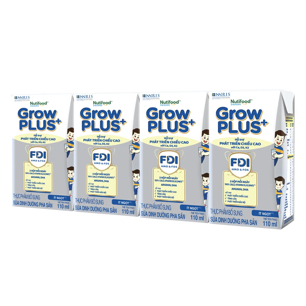 Thực phẩm bổ sung sữa dinh dưỡng pha sẵn GrowPLUS+ (Bạc), 4x110ml (trên 1 tuổi)