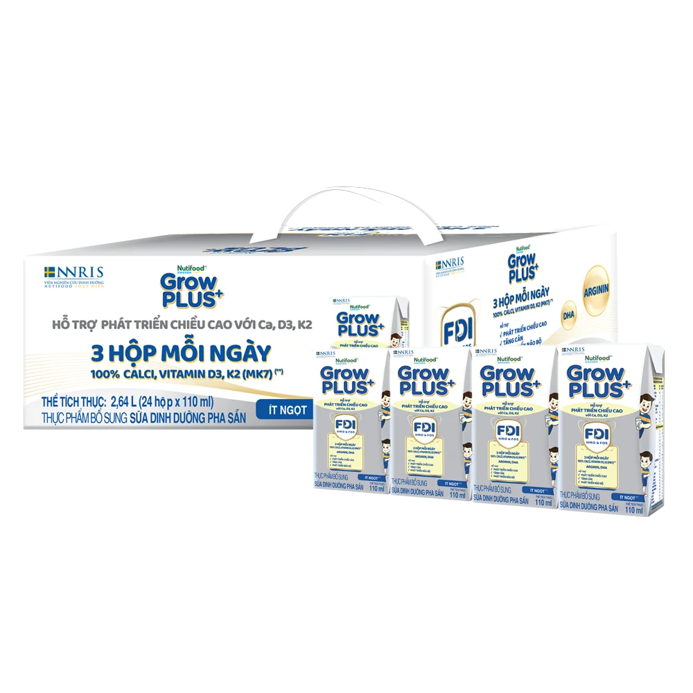 2 thùng Sữa dinh dưỡng pha sẵn GrowPLUS+ (Bạc) 110ml, lốc 4 hộp (Từ 1 tuổi)