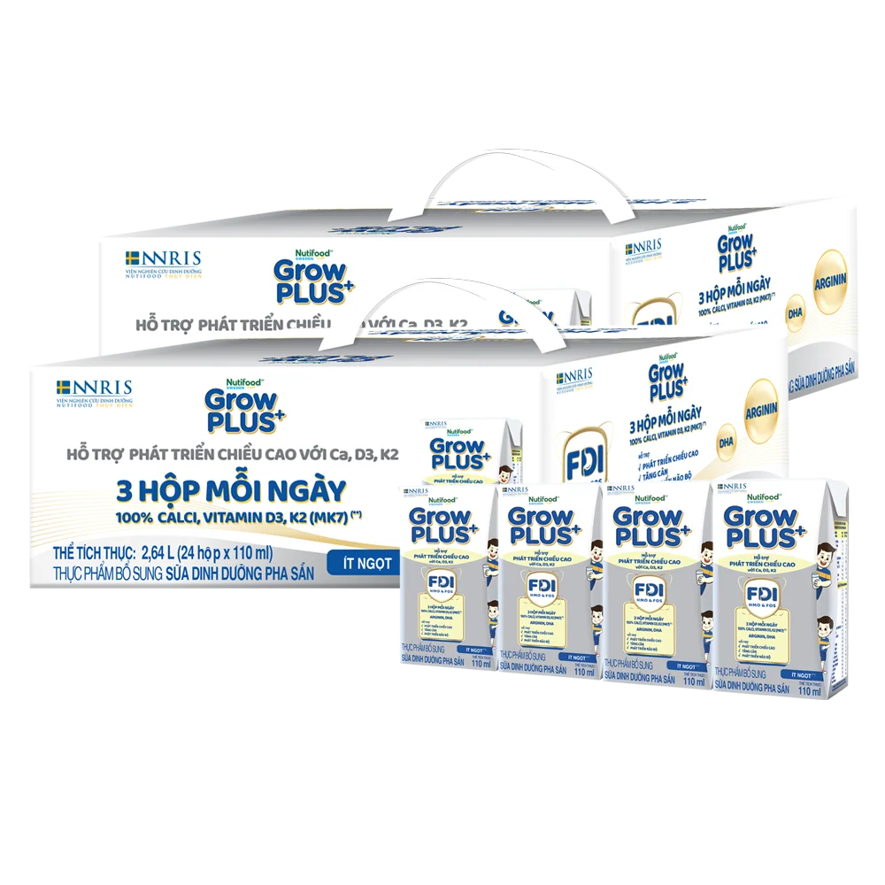 4 Thùng Sữa dinh dưỡng pha sẵn GrowPLUS+ (Bạc) 110ml, lốc 4 hộp (Từ 1 tuổi)
