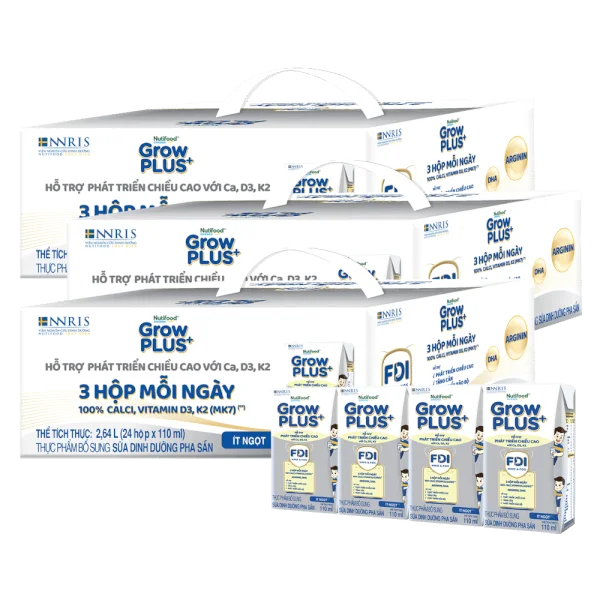 Combo 3 thùng sữa GrowPLUS+ (Bạc), 4x110ml, 36 lốc (3 thùng 12 lốc hoặc 6 thùng 6 lốc)