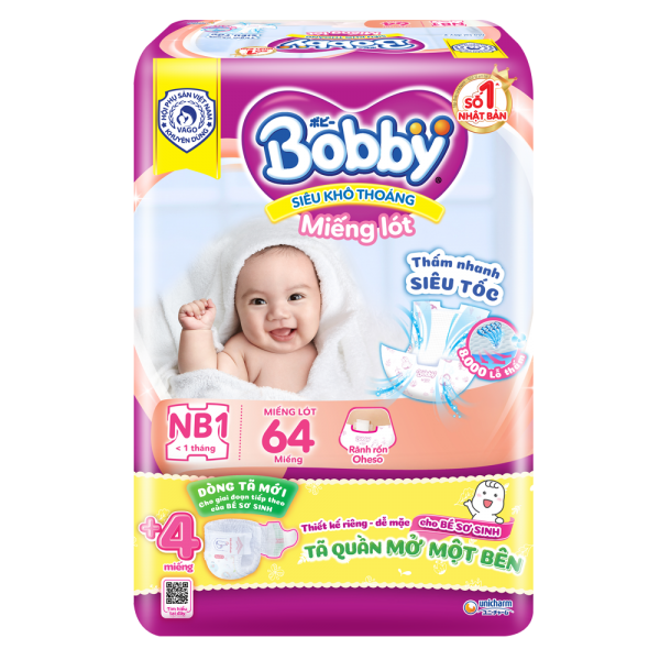 Combo 2 gói Miếng lót Bobby size Newborn 1 64 miếng (dưới 5kg)