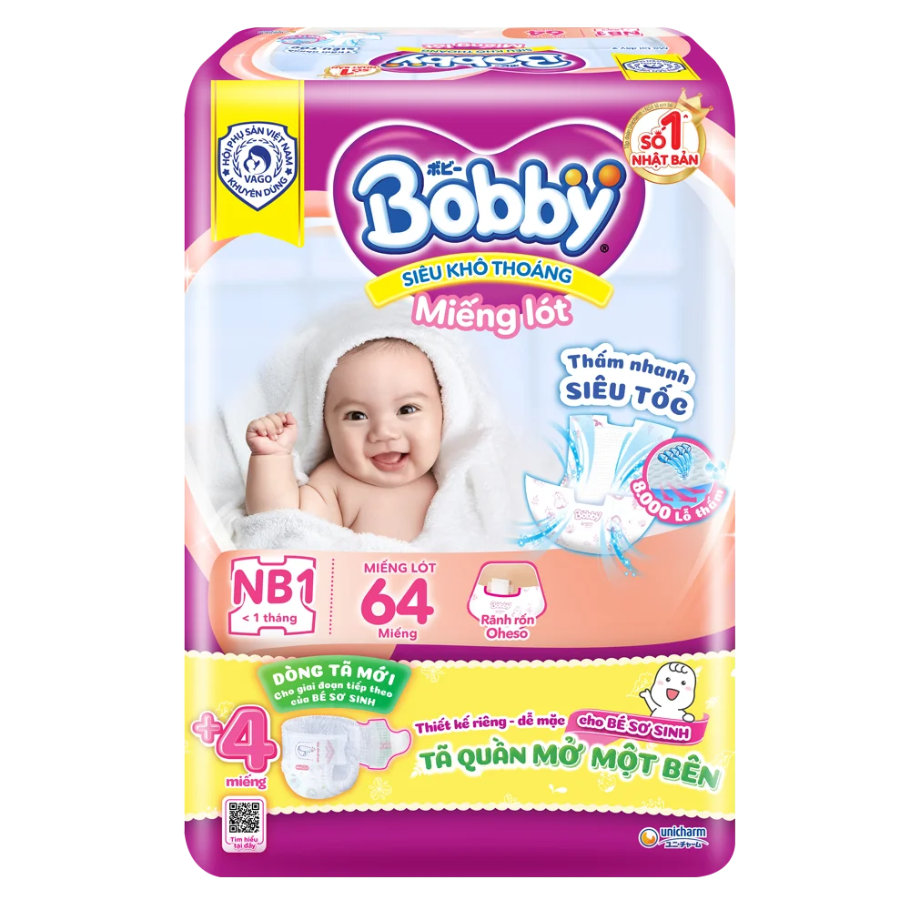 Miếng lót Bobby size Newborn 1 64 miếng (dưới 5kg) (giao bao bì ngẫu nhiên)