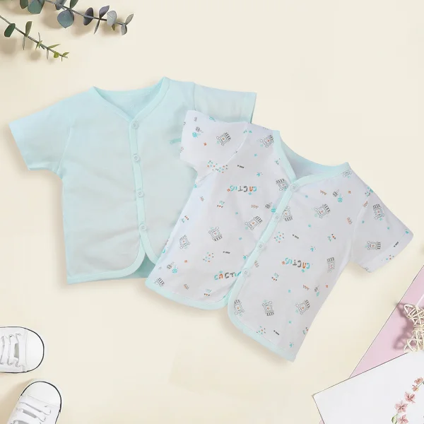 Cặp áo sơ sinh cài giữa tay ngắn Animo LĐ422052 (0-3M,xanh ngọc-trắng)