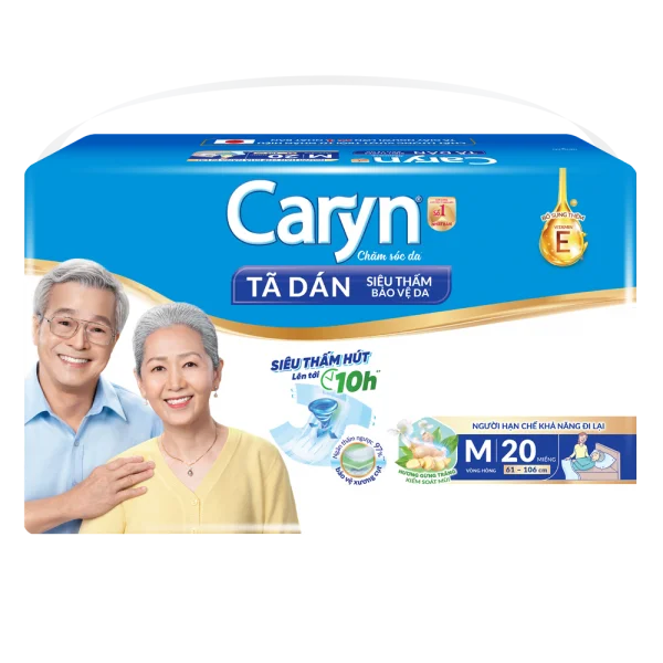 Tã dán giấy Caryn Siêu Thấm size M (hông 61 -106cm) - 20 miếng (giao bao bì ngẫu nhiên)