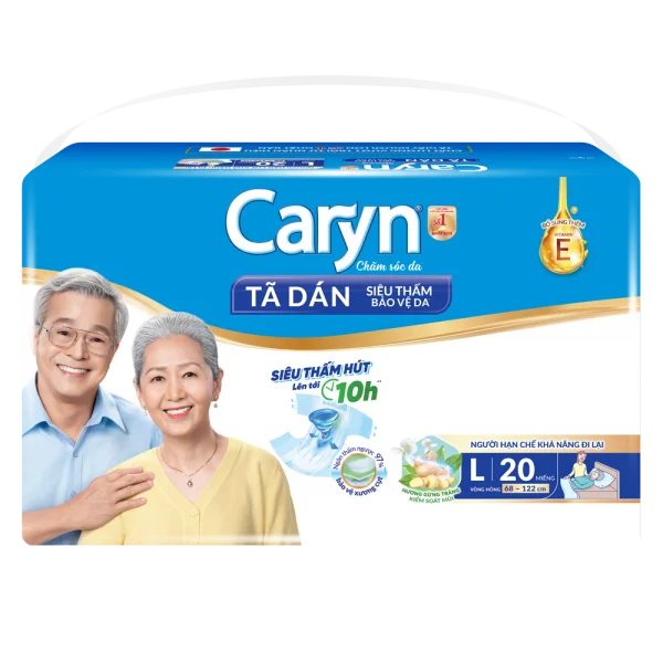 Tã dán giấy Caryn Siêu Thấm size L (hông 68 -122cm) - 20 miếng (giao bao bì ngẫu nhiên)