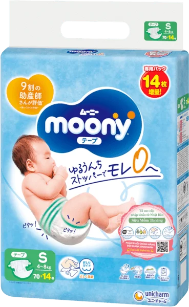 Tã dán Moony (S, 70 miếng + 14 miếng)