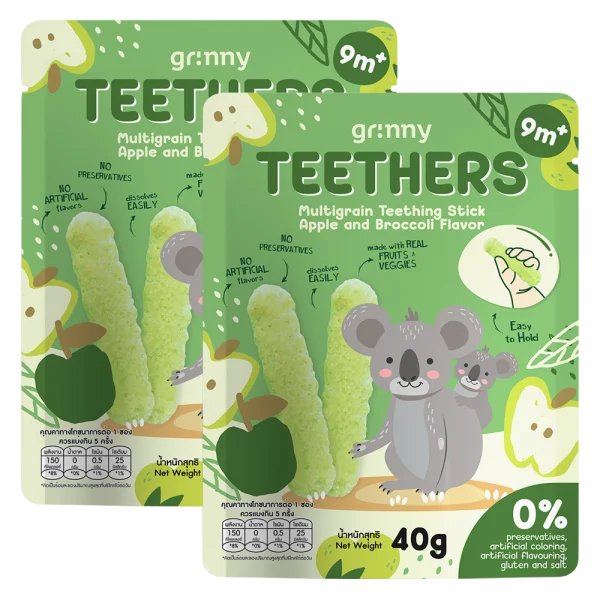 Combo 2 Bánh Gặm Nướu Ngũ Cốc Grinny Vị Táo Và Bông Cải Xanh