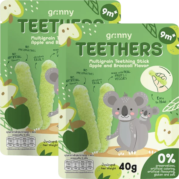 Combo 2 Bánh Gặm Nướu Ngũ Cốc Grinny Vị Táo Và Bông Cải Xanh