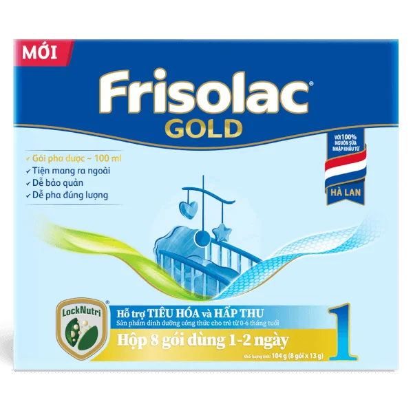 Sữa Frisolac Gold số 1 (0-6 tháng) 8 gói x 13g