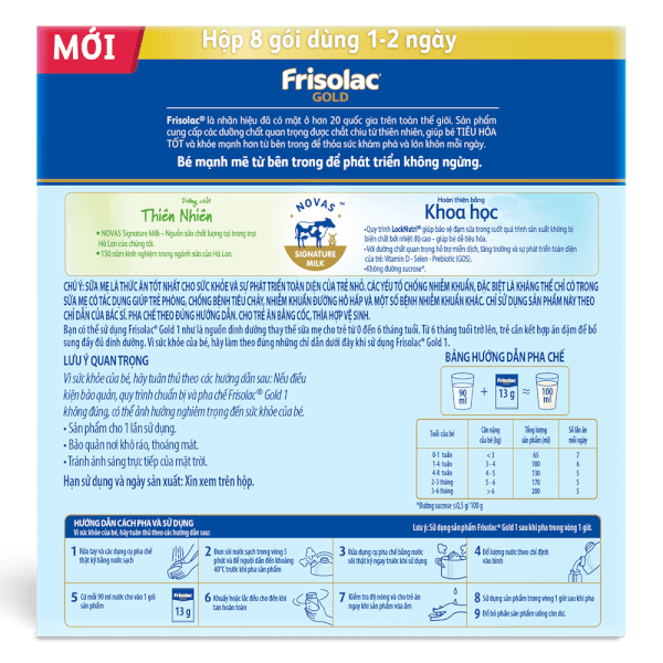 Sữa Frisolac Gold số 1 (0-6 tháng) 8 gói x 13g