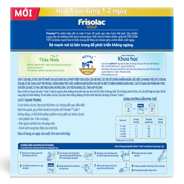 Sữa Frisolac Gold số 1 (0-6 tháng) 8 gói x 13g