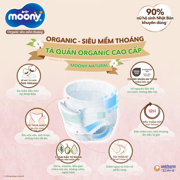 Combo 3 gói Bỉm tã quần Moony Natural size XL 32 miếng (12-22kg)