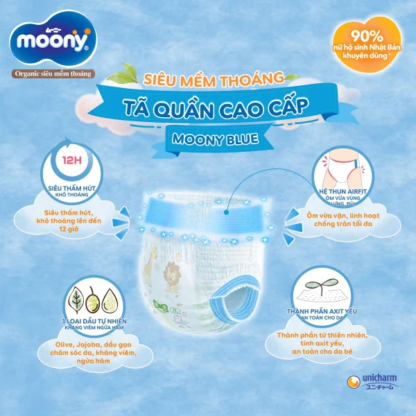 Tã quần Moony (L - bé gái, 44 miếng) + 6 miếng