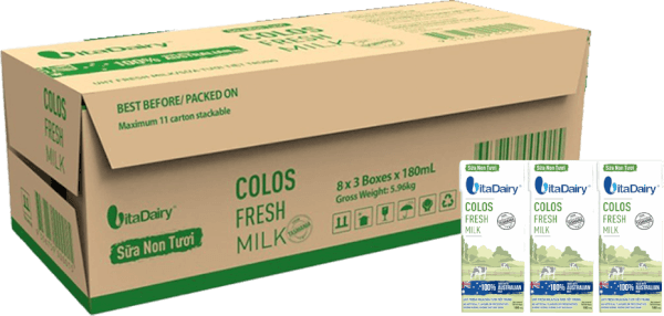 Thùng Sữa non tươi Vitadairy 180mL (lốc 3 hộp)