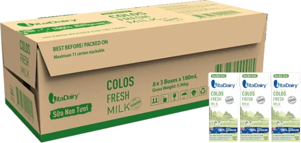 Thùng Sữa non tươi Vitadairy 180mL (lốc 3 hộp)
