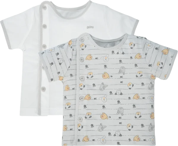 Cặp áo sơ sinh cài giữa tay ngắn Animo KV123017 (NB-12M,Xám họa tiết_Trắng)