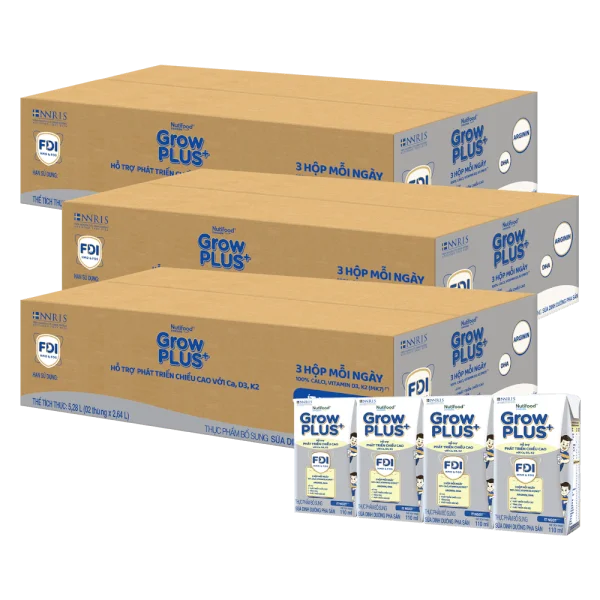 Combo 3 thùng sữa GrowPLUS+ (Bạc), 4x110ml, 36 lốc (3 thùng 12 lốc hoặc 6 thùng 6 lốc)