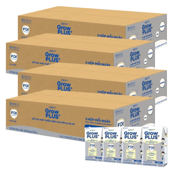 Combo 4 Thùng sữa GrowPLUS+ (Bạc), 4x110ml, 48 lốc (4 thùng 12 lốc hoặc 8 thùng 6 lốc)