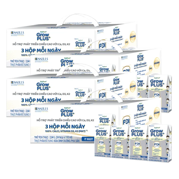 Combo 4 Thùng sữa GrowPLUS+ (Bạc), 4x110ml, 48 lốc (4 thùng 12 lốc hoặc 8 thùng 6 lốc)