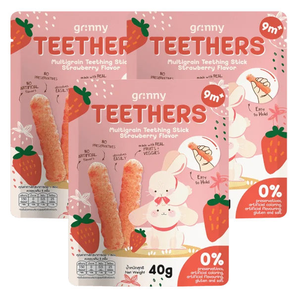 Combo 3 Bánh Gặm Nướu Ngũ Cốc Grinny Vị Dâu Tây