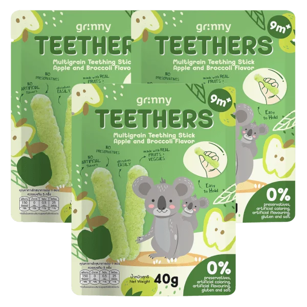 Combo 3 Bánh Gặm Nướu Ngũ Cốc Grinny Vị Táo Và Bông Cải Xanh