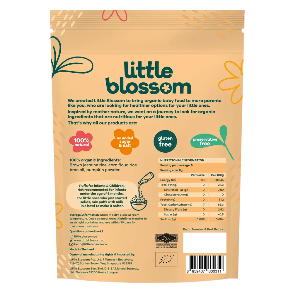 Combo 2 Bánh Puffs Gạo Lứt Hữu Cơ Little Blossom Vị Bí Ngô 40g