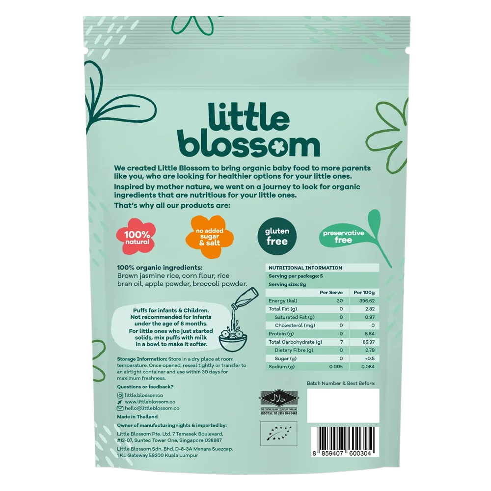 Combo 2 Bánh Puffs Gạo Lứt Hữu Cơ Little Blossom Vị Táo Và Bông Cải Xanh 40g