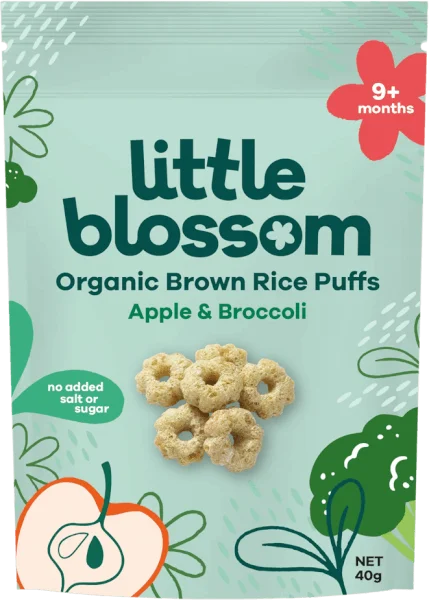 Bánh Puffs Gạo Lứt Hữu Cơ Little Blossom Vị Táo Và Bông Cải Xanh 40g
