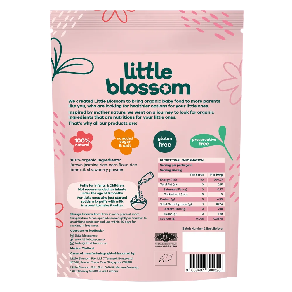 Combo 2 Bánh Puffs Gạo Lứt Hữu Cơ Little Blossom Vị Dâu 40g