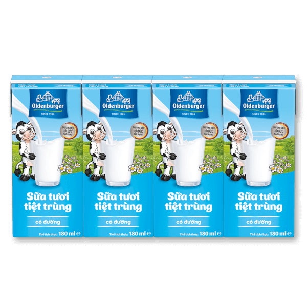 Combo 2 Thùng Sữa tươi tiệt trùng Oldenburger có đường 180ml (lốc 4 hộp)