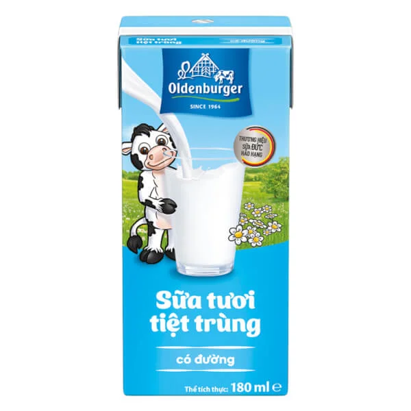 Combo 2 Thùng Sữa tươi tiệt trùng Oldenburger có đường 180ml (lốc 4 hộp)