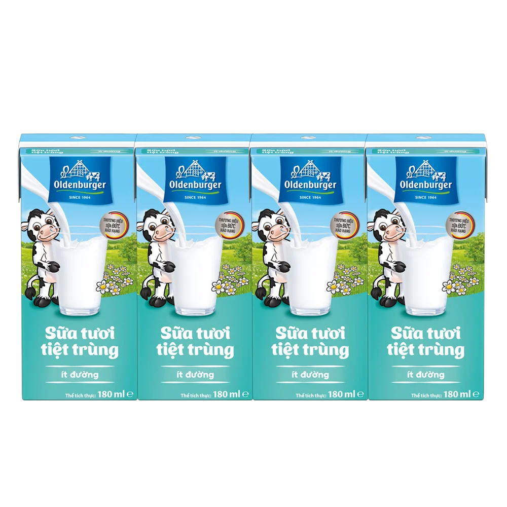 Sữa tươi tiệt trùng Oldenburger ít đường 180ml (lốc 4 hộp)