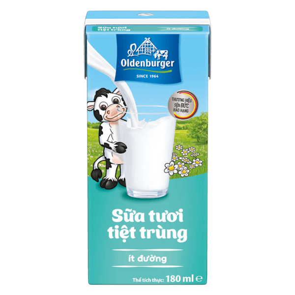 Combo 2 Sữa tươi tiệt trùng Oldenburger ít đường 180ml (lốc 4 hộp)