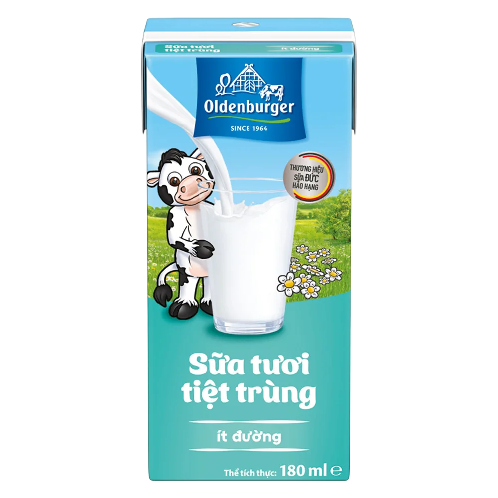 Sữa tươi tiệt trùng Oldenburger ít đường 180ml (lốc 4 hộp)