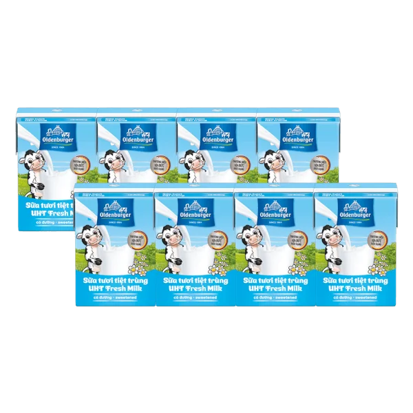 Combo 2 Sữa tươi tiệt trùng Oldenburger có đường 110ml (lốc 4 hộp)