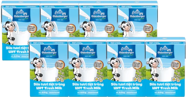 Combo 2 Sữa tươi tiệt trùng Oldenburger có đường 110ml (lốc 4 hộp)
